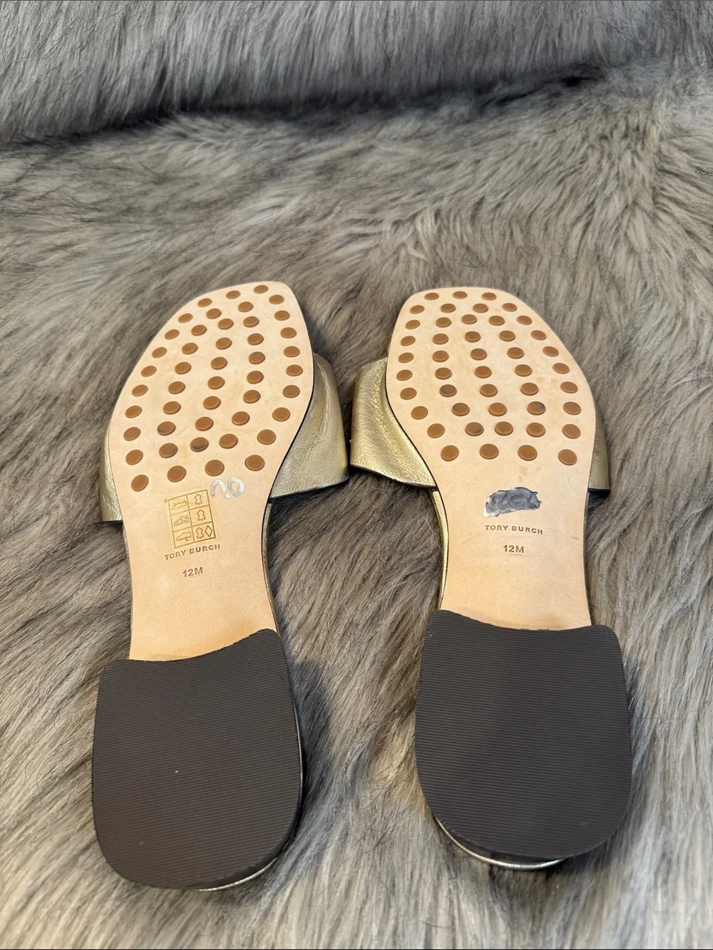 Tory Burch Metallic Gold Logo Slide Sandals Size 12